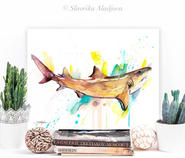 Lemon shark watercolor painting print by Slaveika Aladjova