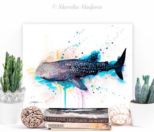 Whale shark watercolor painting print by Slaveika Aladjova