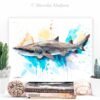 Sand tiger shark watercolor painting print by Slaveika Aladjova