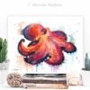 Coconut Octopus, Amphioctopus marginatus watercolor painting print by Slaveika Aladjova