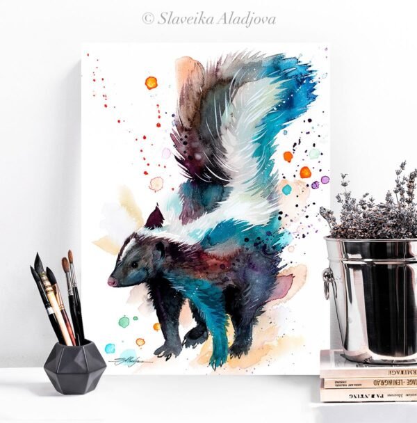Skunk watercolor painting print by Slaveika Aladjova