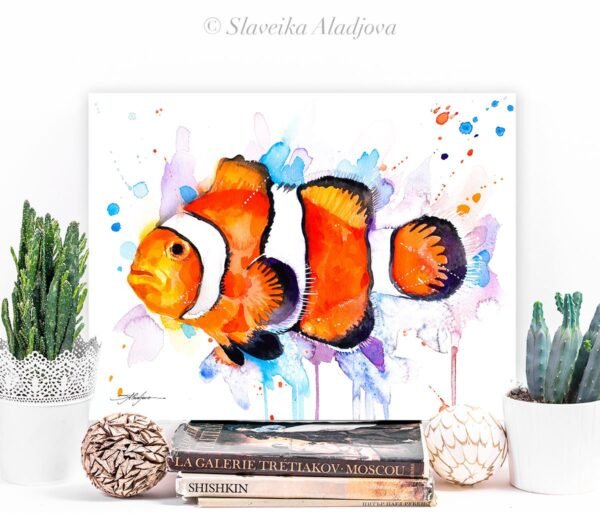 Clownfish, Anemonefish watercolor painting print by Slaveika Aladjova