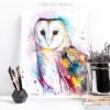 Barn owl watercolor painting print by Slaveika Aladjova