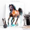 Brown and Black Horse watercolor painting print by Slaveika Aladjova