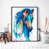 Blue Horse watercolor painting print by Slaveika Aladjova