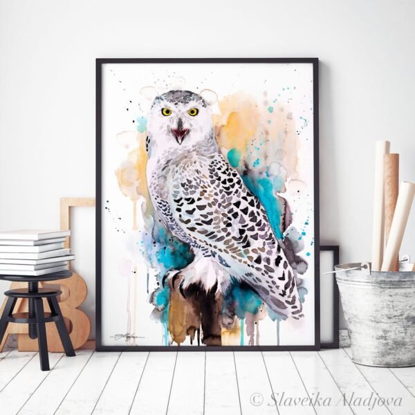 Snowy Owl watercolor painting print by Slaveika Aladjova