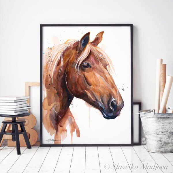 Suffolk Punch Horse watercolor painting print by Slaveika Aladjova