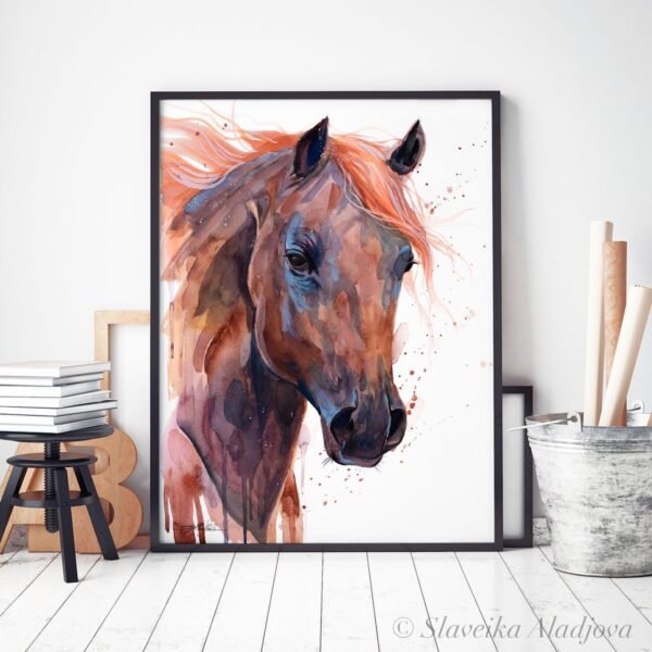 Brown Arabian Horse watercolor painting print by Slaveika Aladjova