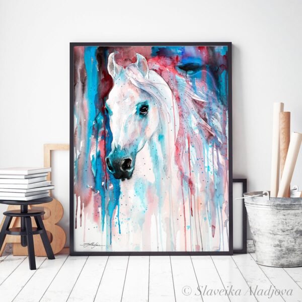 White horse watercolor painting print by Slaveika Aladjova