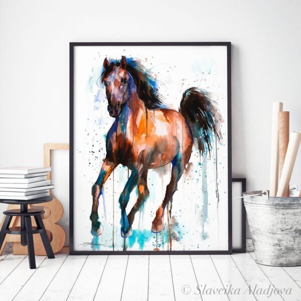Brown and Black Horse watercolor painting print by Slaveika Aladjova