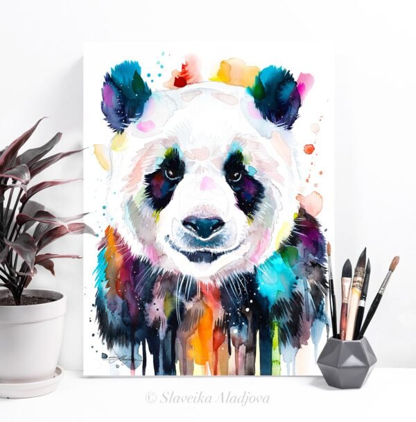 Colourful panda watercolor painting print by Slaveika Aladjova