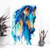 Blue Horse watercolor painting print by Slaveika Aladjova