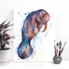 Manatee watercolor painting print by Slaveika Aladjova