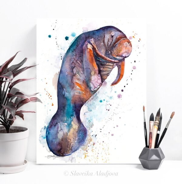 Manatee watercolor painting print by Slaveika Aladjova