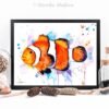Clownfish, Anemonefish watercolor painting print by Slaveika Aladjova