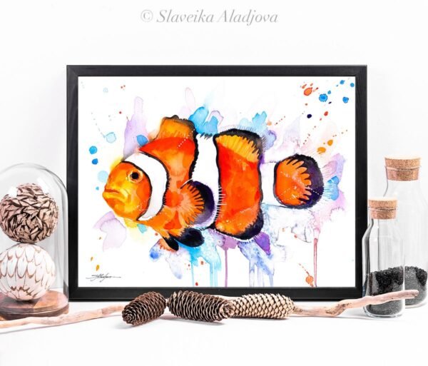 Clownfish, Anemonefish watercolor painting print by Slaveika Aladjova