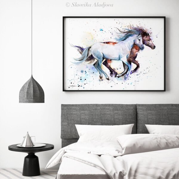 Horses watercolor painting print by Slaveika Aladjova