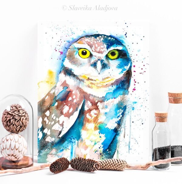 Burrowing owl watercolor painting print by Slaveika Aladjova
