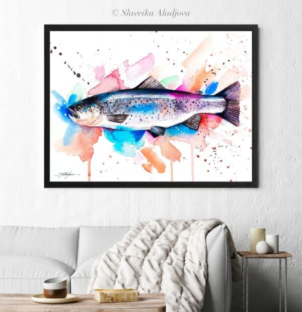 Atlantic salmon watercolor painting print by Slaveika Aladjova