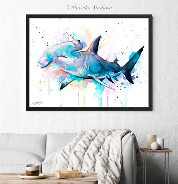 Hammerhead shark watercolor painting print by Slaveika Aladjova