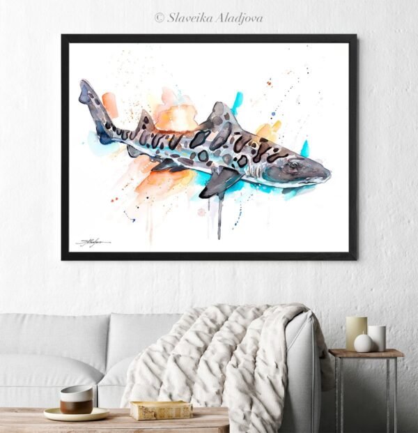 Leopard shark watercolor painting print by Slaveika Aladjova