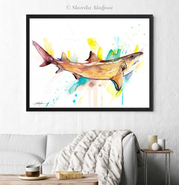 Lemon shark watercolor painting print by Slaveika Aladjova