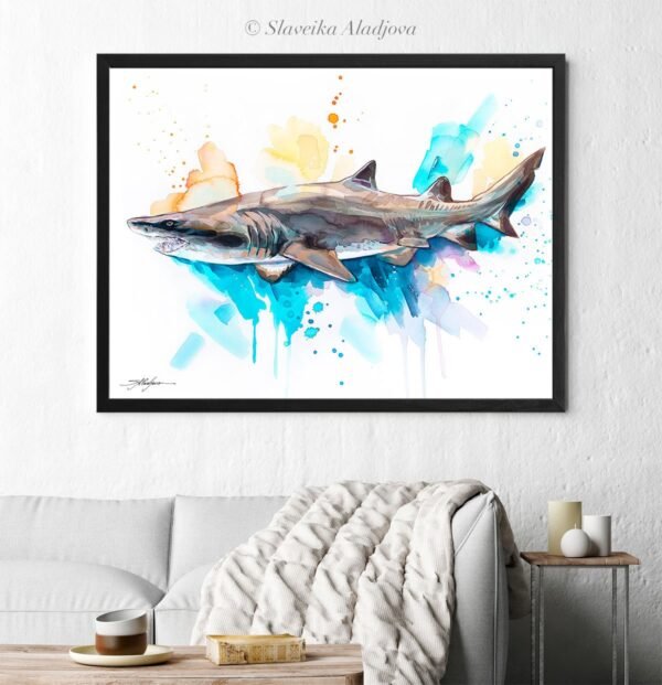 Sand tiger shark watercolor painting print by Slaveika Aladjova
