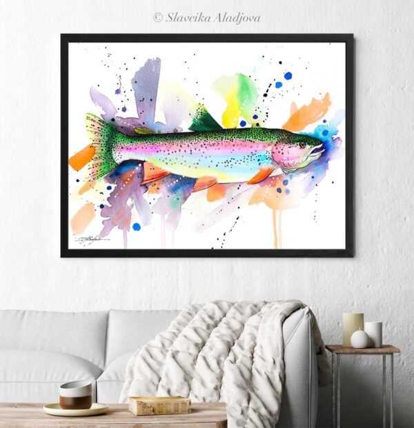 Rainbow trout watercolor painting print by Slaveika Aladjova
