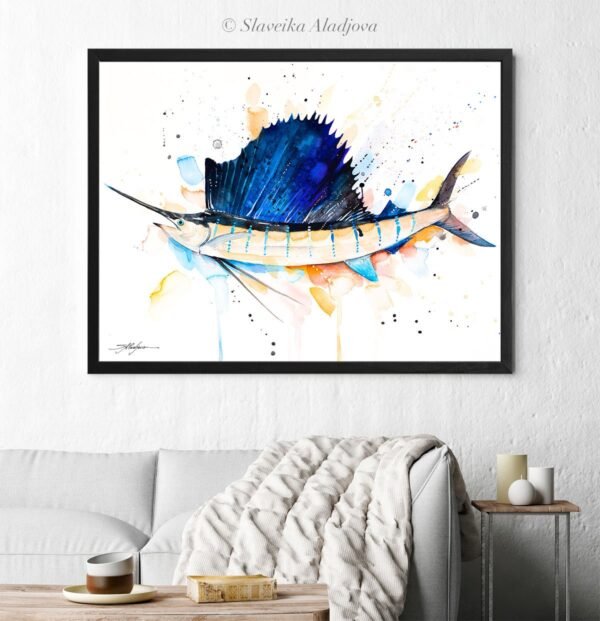 Atlantic sailfish watercolor painting print by Slaveika Aladjova