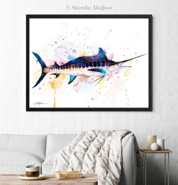 Atlantic blue marlin watercolor painting print by Slaveika Aladjova