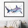 Grey reef shark watercolor painting print by Slaveika Aladjova
