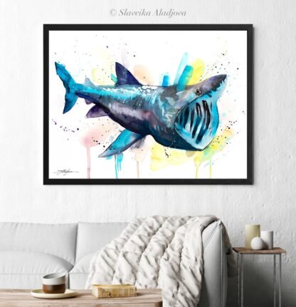 Basking shark watercolor painting print by Slaveika Aladjova