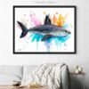Salmon shark watercolor painting print by Slaveika Aladjova