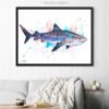 Tiger shark watercolor painting print by Slaveika Aladjova