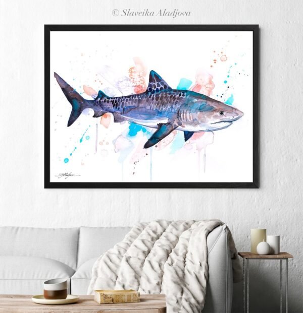Tiger shark watercolor painting print by Slaveika Aladjova