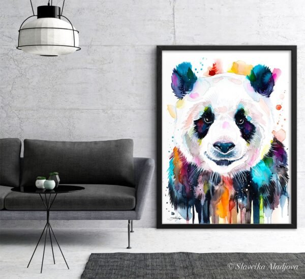 Colourful panda watercolor painting print by Slaveika Aladjova