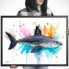 Salmon shark watercolor painting print by Slaveika Aladjova