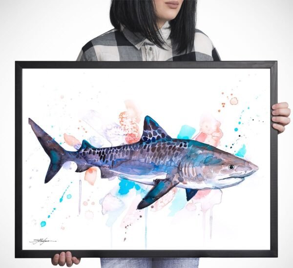 Tiger shark watercolor painting print by Slaveika Aladjova
