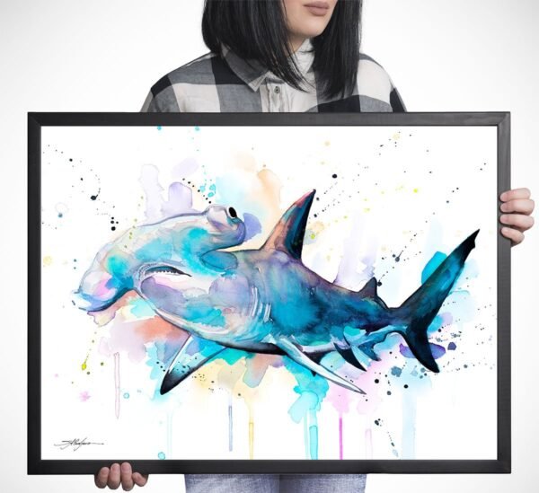 Hammerhead shark watercolor painting print by Slaveika Aladjova
