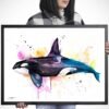 Killer whale watercolor painting print by Slaveika Aladjova