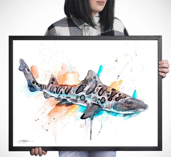 Leopard shark watercolor painting print by Slaveika Aladjova