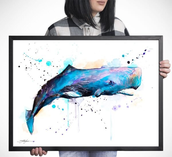 Sperm whale watercolor painting print by Slaveika Aladjova