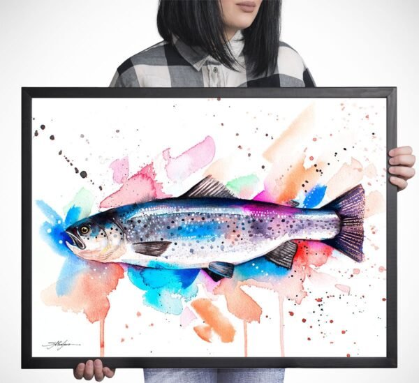 Atlantic salmon watercolor painting print by Slaveika Aladjova