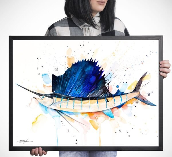 Atlantic sailfish watercolor painting print by Slaveika Aladjova