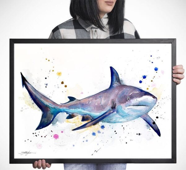 Grey reef shark watercolor painting print by Slaveika Aladjova