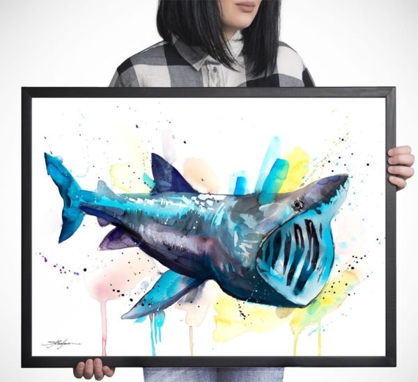 Basking shark watercolor painting print by Slaveika Aladjova