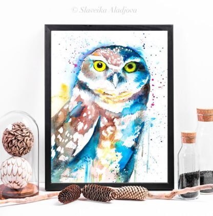 Burrowing owl watercolor painting print by Slaveika Aladjova