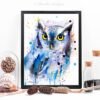 Screech owl watercolor painting print by Slaveika Aladjova