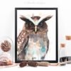Crested owl watercolor painting print by Slaveika Aladjova
