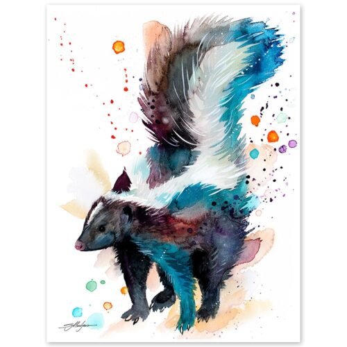 Skunk watercolor painting print by Slaveika Aladjova